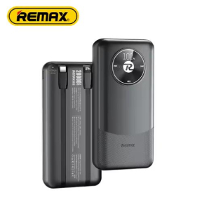 ريماكس USB-A بقوة 22.5 واط مع كابلين مدمجين من النوع C وبطارية 20000 مللي أمبير، أسود - RPP-38